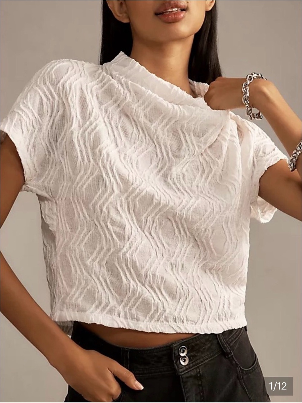 🪷Anthropologie Cream Textured Short-Sleeve Blouse NWT🪷